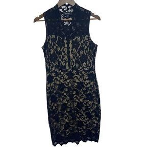 Karen Kane Dress Women M Black Lace Overlay Sleeveless Knee Length Party  V Neck